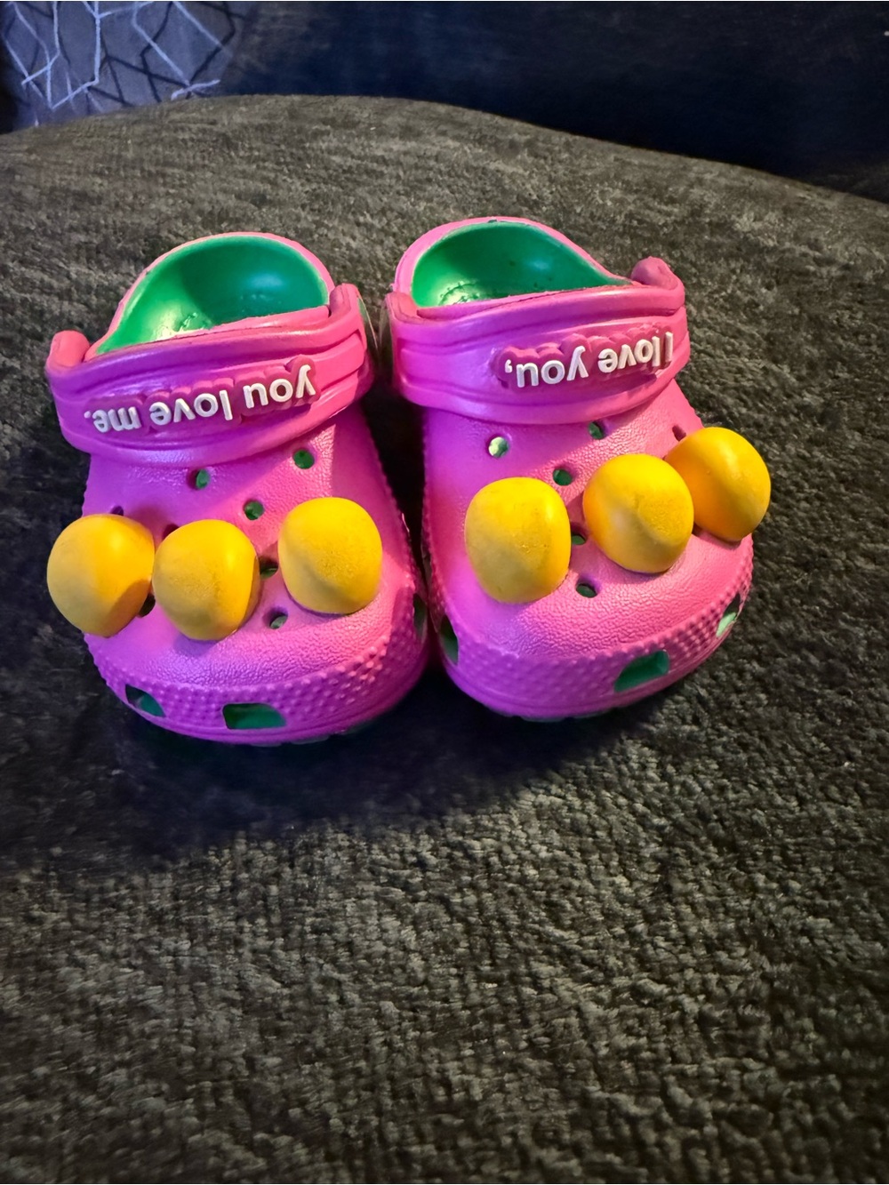 Barney Crocs Kids Size C4 Pink Purple Green Dinosaur Clogs